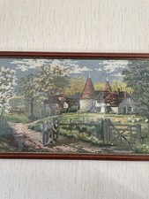 Framed Embroidered ArtworkNeedlework Landscape Oast house Kent picture decor