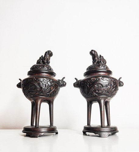 Pair antique chinese bronze - of,