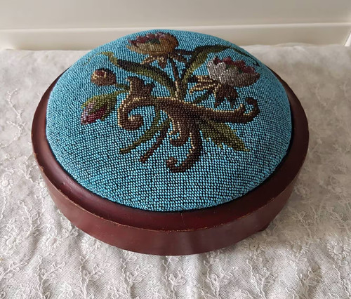 Antique round beaded - , footstool