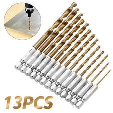 13pc Titanium Coated HSS Steel DRILL BITS Set Metal Wood Plastic 1/4'' Hex Shank