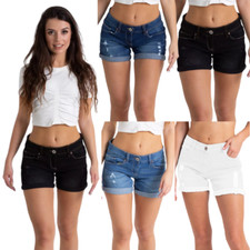 Ladies High Waist Magic Denim Shorts Womens Stretch Summer Knee Length Pants