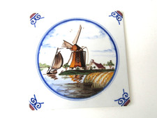 DELFT TILE WINDMILL & BOAT VERY COLOURFUL  - FREE UK P&P
