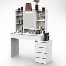 LED Mirror Dressing Table Set With 6 Drawers Makeup Desk Vanity Table Bedroom UK