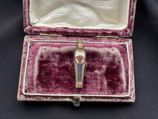 Egyptian Revival Gilt Metal & Enamel Sarcophagus Propelling Pencil Pendant 