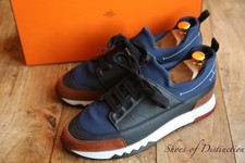 Hermes Navy Brown Leather Suede Trainers Sneakers Shoes Men's UK 7 US 8 EU 41