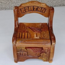 Vintage Flip-lid Wood Storage Box Chair Hand Carved Stash Spot Furniture Trinket