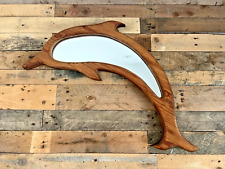 LARGE 34.5" VINTAGE WOODEN DOLPHIN PINE WALL MIRROR MARITIME NAUTICAL BATHROOM