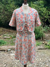 Vintage Stunning Floral linen tea dress & bolero shrug jacket 10/12