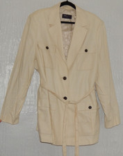 M & S SIZE 22 NEUTRAL LINEN MIX SAFARI STYLE JACKET,TIE BELT NWOT
