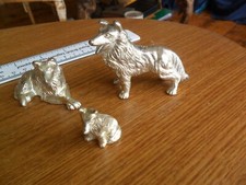 Vintage Metal Shetland Sheepdog Sheltie Collie Dog Family Ornament X 3