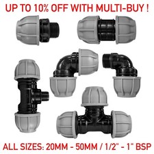 Plastic MDPE Water Pipe Compression Fittings, Elbow,Tee,Straight,Valves Bsp