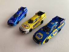 set of 3 autoworld nhra funny cars  SC325 4-gear chassis  1/64 ho slot
