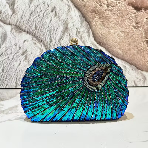 Peacock green blue vintage bag - vintage,