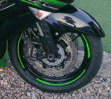 14 X Wheel Rim Checks, Fluorescent Kawasaki Green 8mm, 15" - 18 "rims, 5 colours