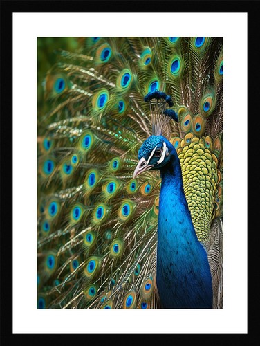 Majestic peacock print framed - print,