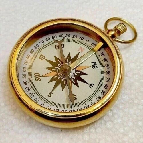 Nautical brass compass push - nautical,