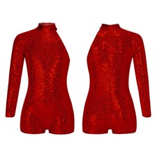 Girl Shiny Sequin Modern Dance Leotard One Shoulder Bodysuits Jumpsuit Dancewear