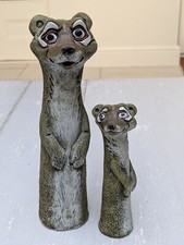 Pair of Studio Pottery Meerkats Van Der Wijst Design Garden Decor Sculpture