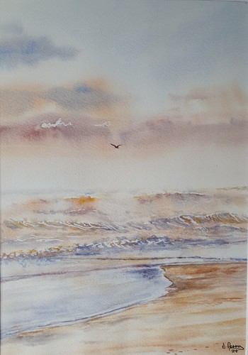 Beach seascape original framed - seascape,