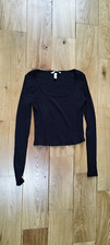 H&M Ladies Clothes Short Shirt Top Long Sleeves Size: M Black