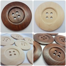 LUXURY LARGE WOODEN BUTTONS - 60mm ROUND, BROWN, LIGHT WOOD, SEWING, BIG, UK