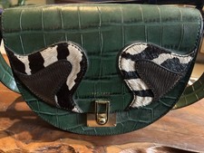 Jigsaw Green Embossed Leather Bag with Shoulder Strap