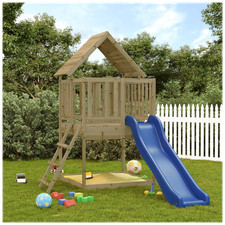 Playhouse Solid Impregnated Pinewood Blue Wave Slide 170x251x228 cm Outdoor Kids