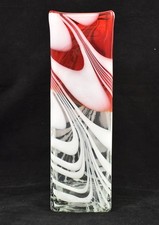 Vintage Large Square Shaped Heavy Red & White Swirl Art Glass Vase