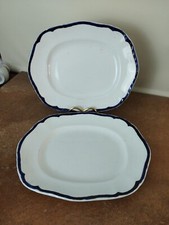 Pair of Antique, c1900, Booths Serving Platters, Shell & Cobalt 22.5 X 27.5cm