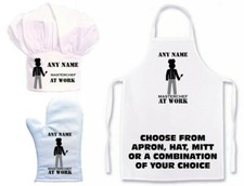 PERSONALISED MASTERCHEF STICKMAN APRON,CHEFS HAT, OVEN MITT SINGLE / CREATE SET