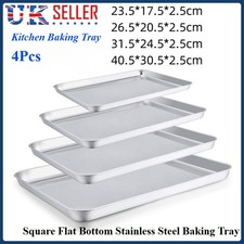 Stainless Steel Baking Tray Set Non-Stick Sheet Oven Bakeware Pans BBQ Plate UK