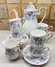 Royal Albert Silver Maple English Bone China Tea Set For 6 & Coffee Teapot VGC