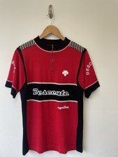 Descente Merino Wool Jersey Mens Size Large Red White Short Sleeve Pockets