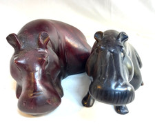 Ethnic Vintage Hand Carved Hippo Pair Mahogany Ebony Wooden Animal Ornament