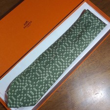 Hermes Green Check Silk Tie