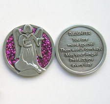 SPECIAL DAUGHTER PEWTER POCKET TOKEN GUARDIAN ANGEL COIN MEDAL GLITTER
