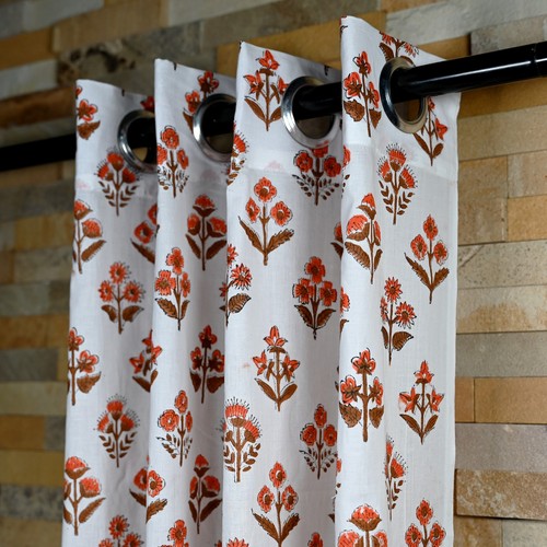 Flower block print curtain - block,