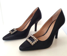 BODEN New Jewelled Heeled Court Shoes - Black Metallic - 39/6 RRP £150