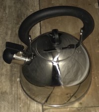 Shiny Stainless Steel Whistling Kettle Stove Camping Motorhome Multi Fuel Vgc