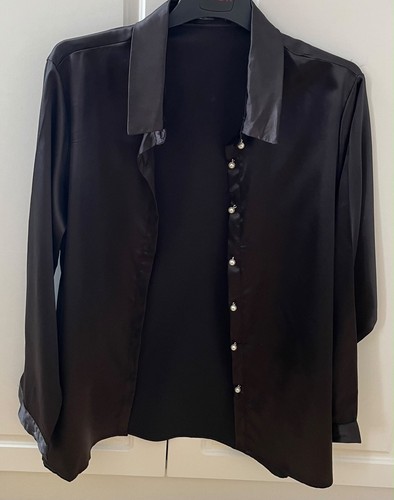 Elegant black satin blouse - black,