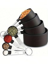 Black and Gray Measuring Cups Spoons Set 8Piece Stackable Stainless Steel Handle