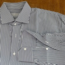 Alain Figaret Men's Dress Shirt XL White Blue Limited Edition Striped Business