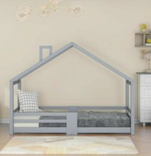 Solid wood grey house - wood, bed