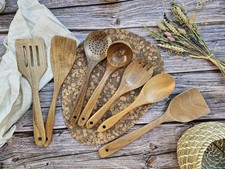 Kitchen Utensils Set of 7 for Cooking 30CM, Premium Acacia Wood, UK Delivery