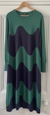Uniqlo Marimekko Women’s Blue Green Waves Merino Wool Jumper Dress L UK 14 EU 42