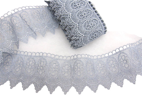 Silver blue steel guipure lace - blue,