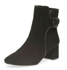 Evans Darcy Buckle Detail Ladies UK 6 Black Faux Suede Mid Heel Ankle Boots 