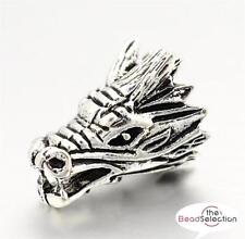 4 TIBETAN SILVER DRAGON HEAD SPACER BEADS CHARMS 17mm LARGE 3mm HOLE TS67