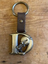 Vintage Warner Bro 1997 Brass Leather Key ring Initial D Tweety Pie Bird