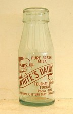 milk bottle : lovely old White ( Teuchat Croft ) Forfar dairy 1/2